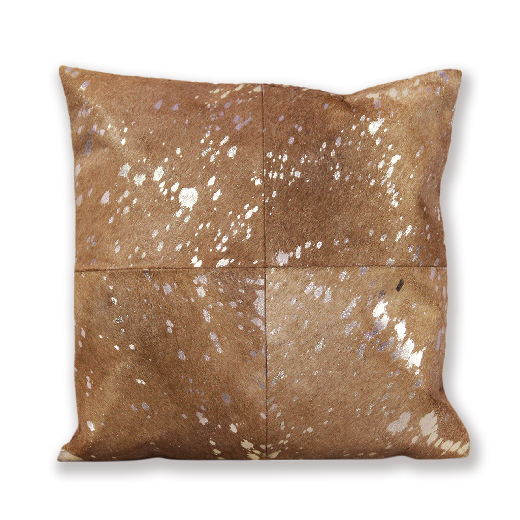 Beige and Silver Hair On Leather Cushion Cover