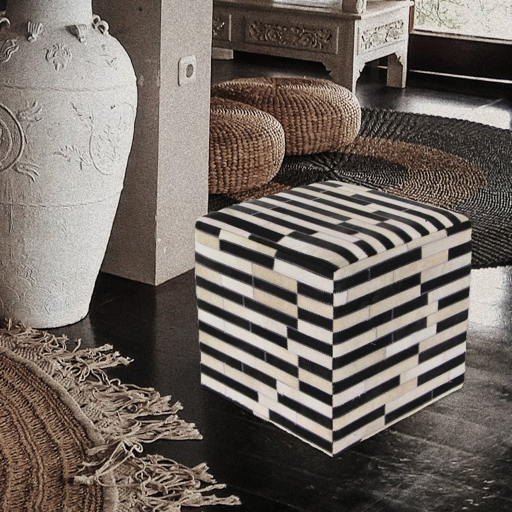 Hair On Leather Pouf