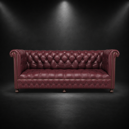 Chelsea Italian Leather Sofa 3 Seater in Berry