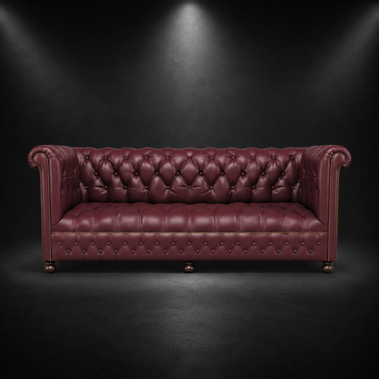 Chelsea Italian Leather Sofa 3 Seater in Berry