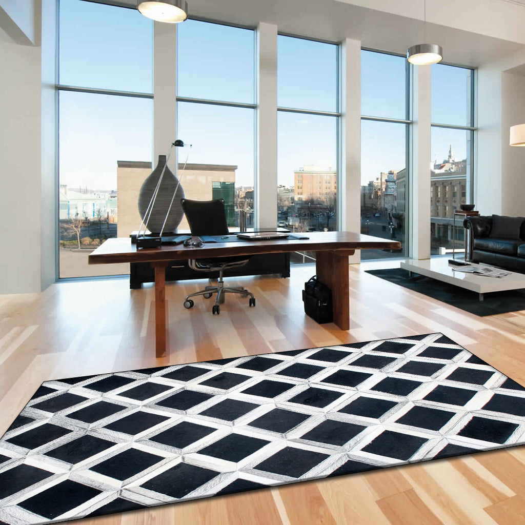 Modern Hair On Leather Rug