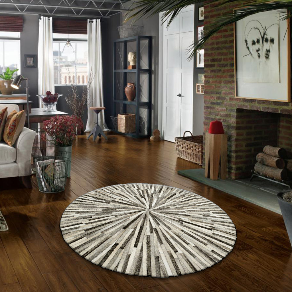 Hair on Leather Round Rug