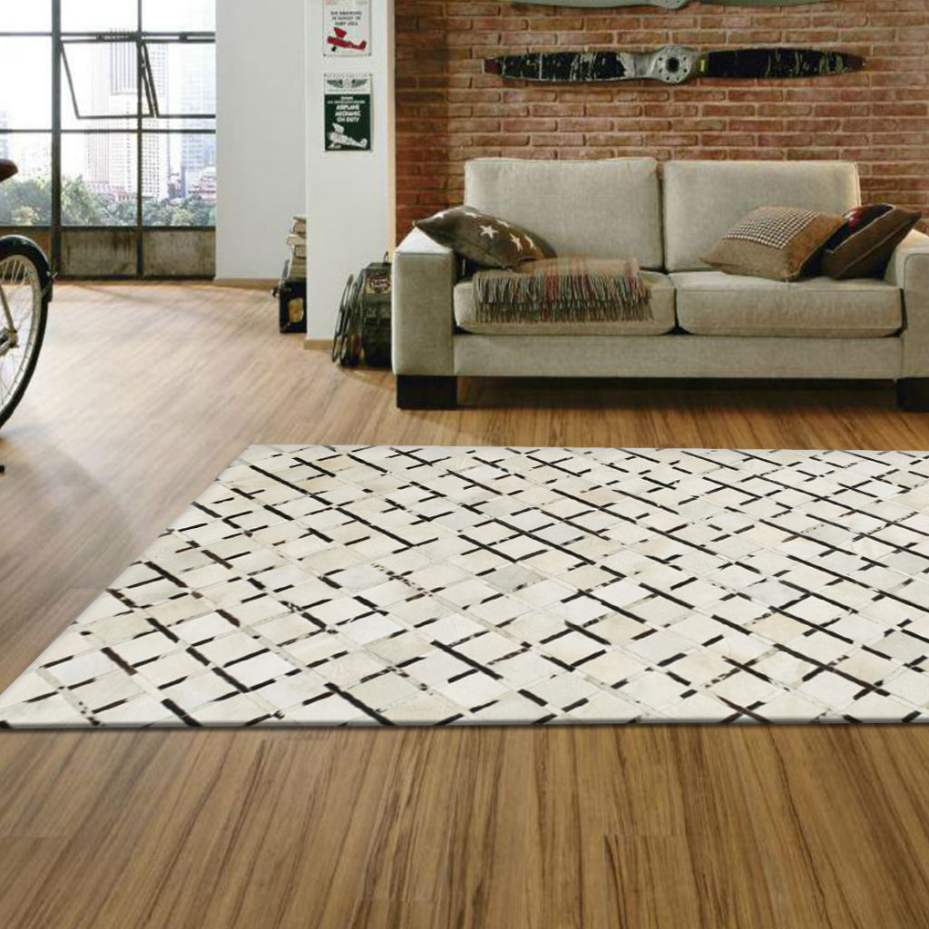 Off White Leather Rug