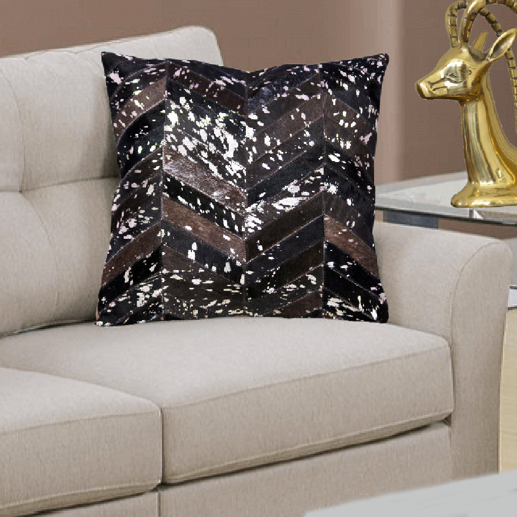 Black and Silver Hair On Leather Cushion Covers