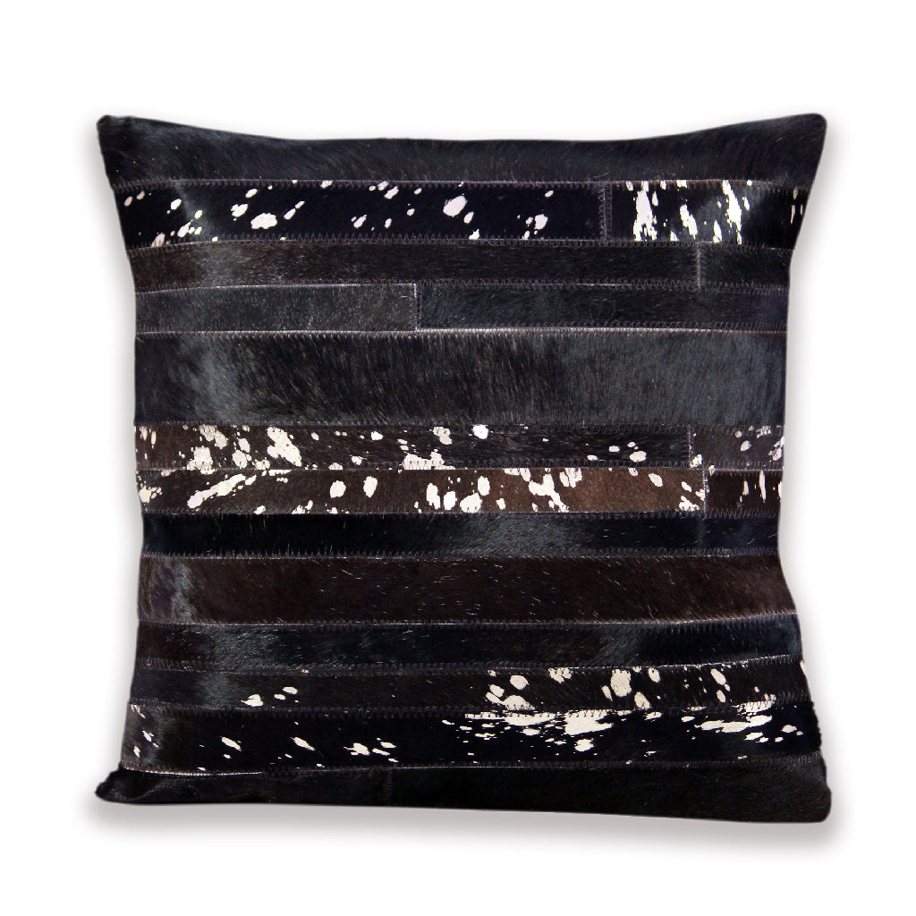 Black and Silver Hair On Leather Pillow Cover