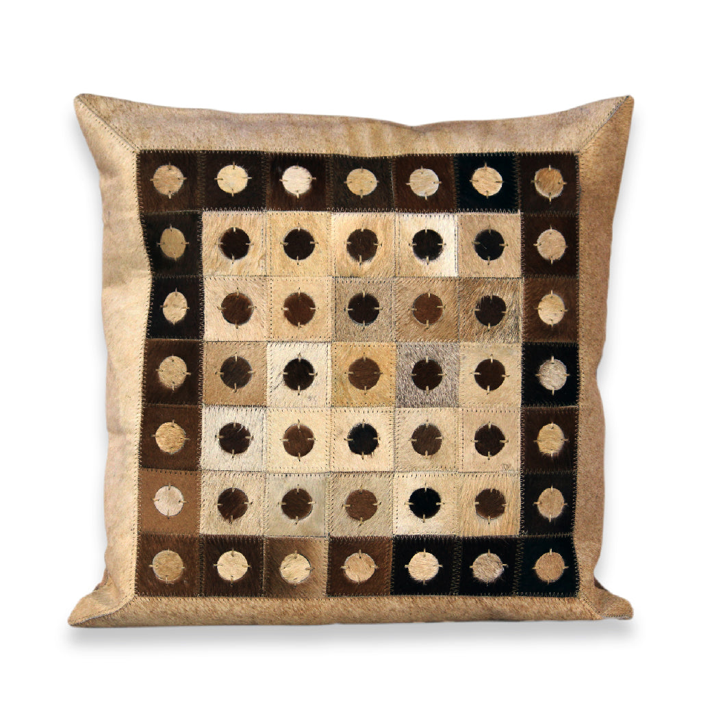 Designer Beige & Tan Hair On LeatherCushion Cover