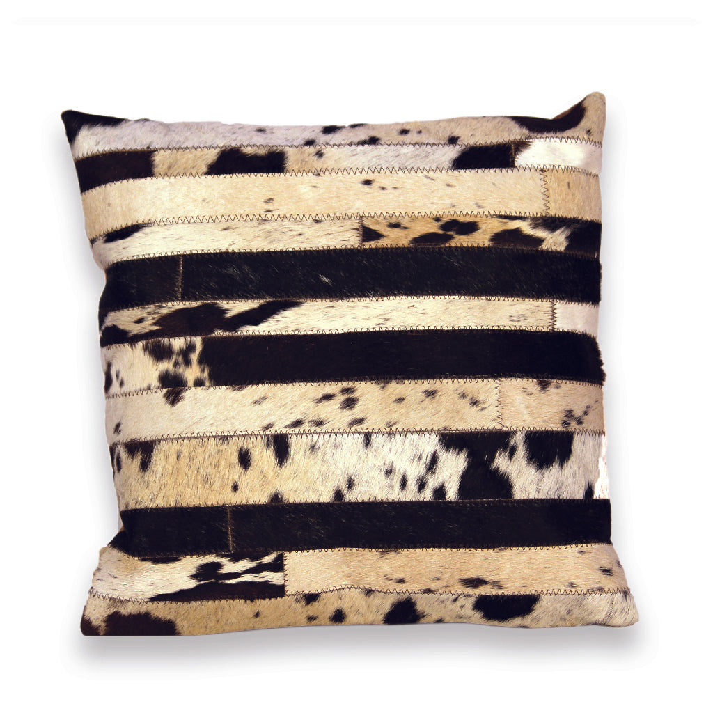Designer Chocolate and White Hair On Leather Pillow Cover