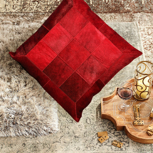 Designer Red Hairon Leather Cushion Cover