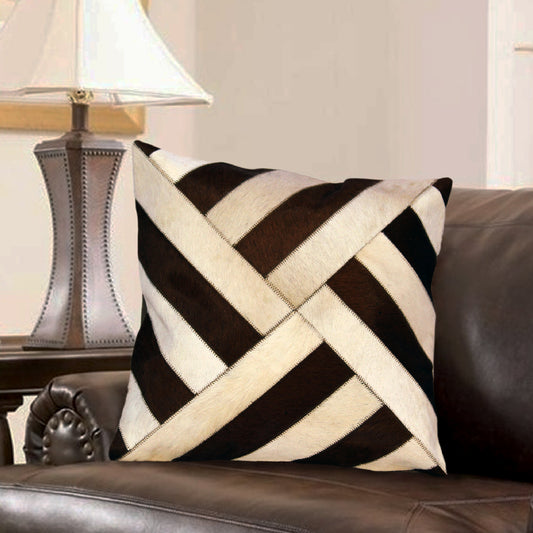Designer Tan and White  Hair On Leather Cushion Cover