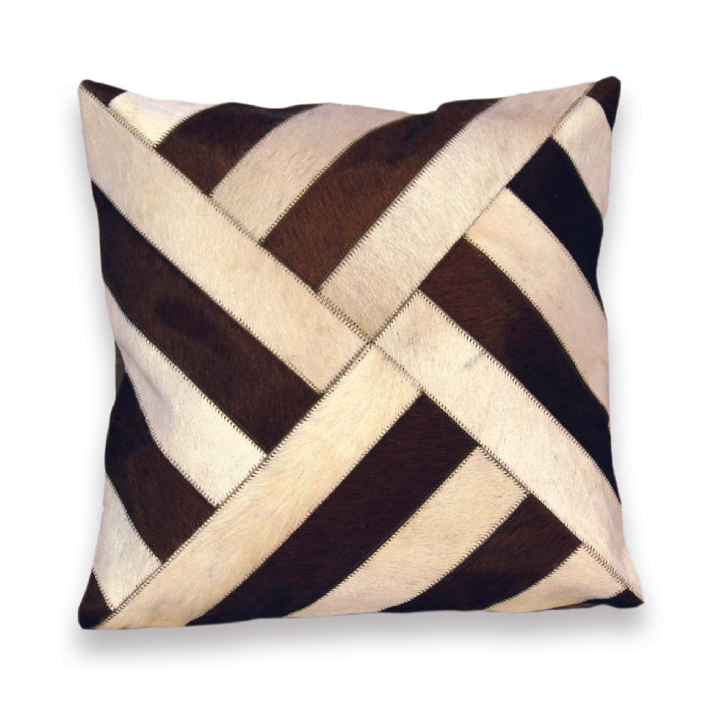 Designer Tan and White  Hair On Leather Cushion Cover