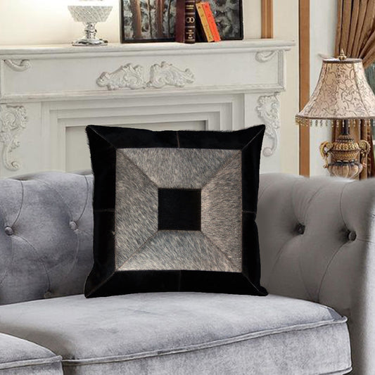 Grey and Black Hairon LeatherCushion Covers