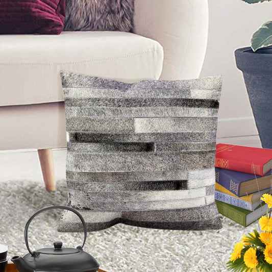 Grey Hairon Leather Pillow Cover
