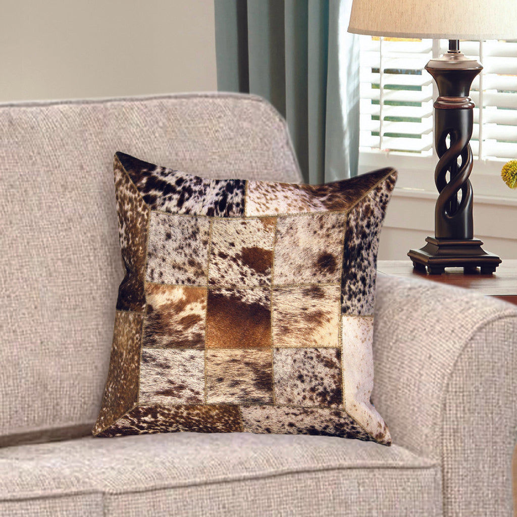 Luxury Brown and White Hairon Leather Cushion Covers