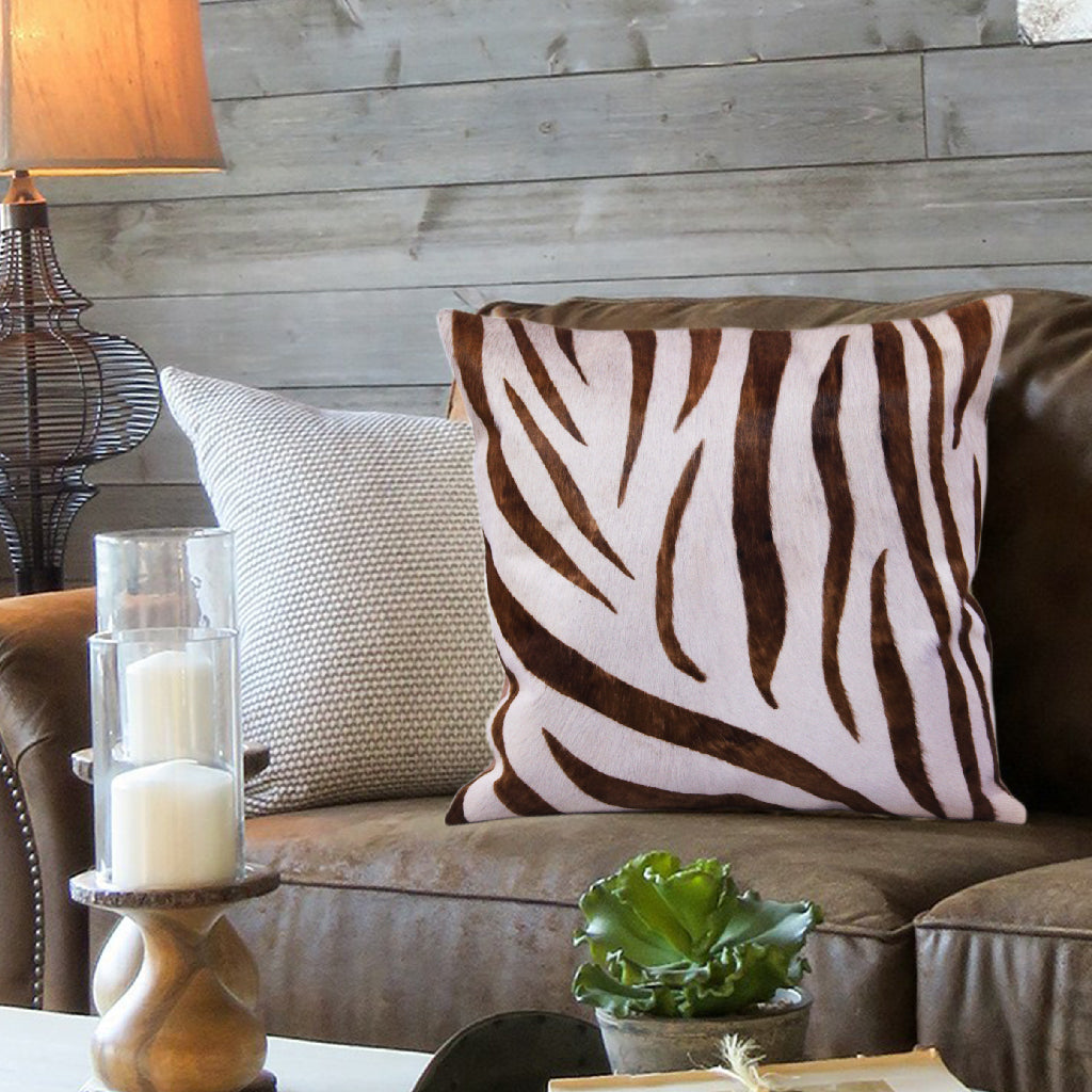 Zebra Hair On Leather  Cushion Cover