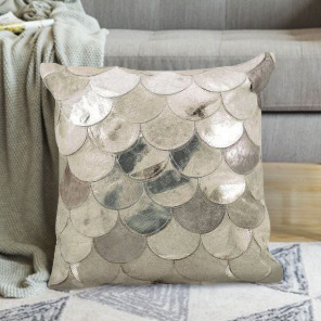 Premium Grey Hairon Leather Cushion Cover