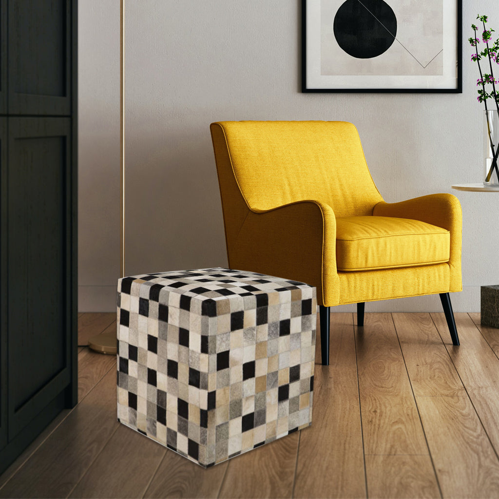 Hair on Leather Ottoman