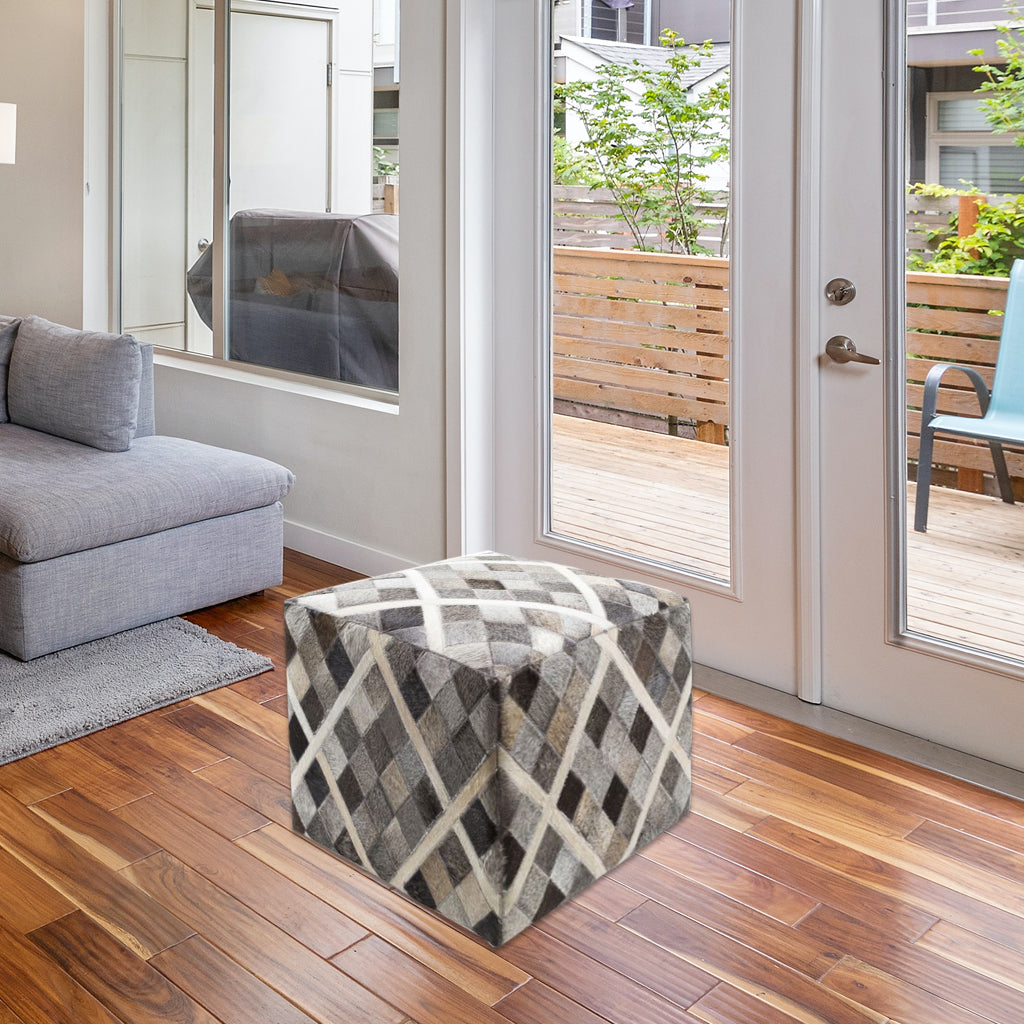 Hair On Leather Ottoman