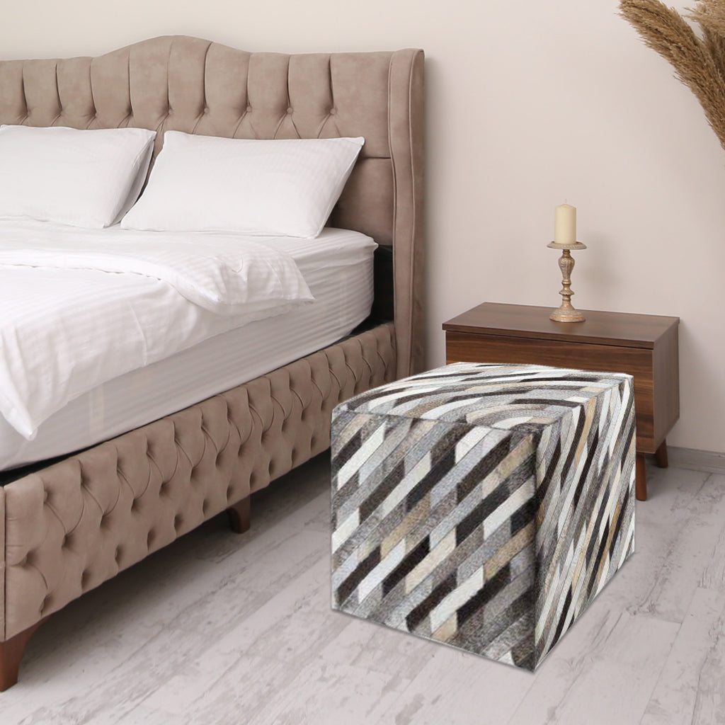 Hair On Leather Pouf