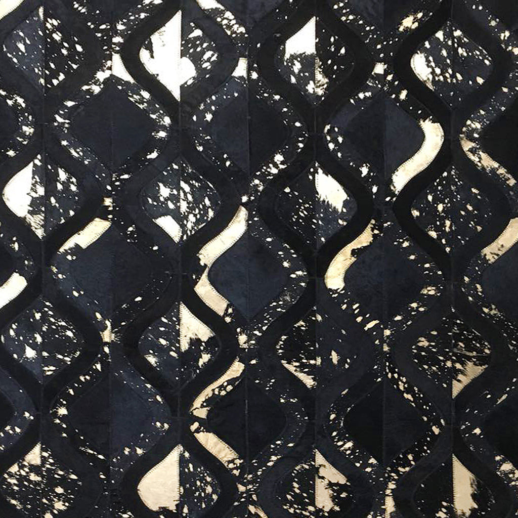 Black With Gold Foil Designer Hairon Leather Carpet