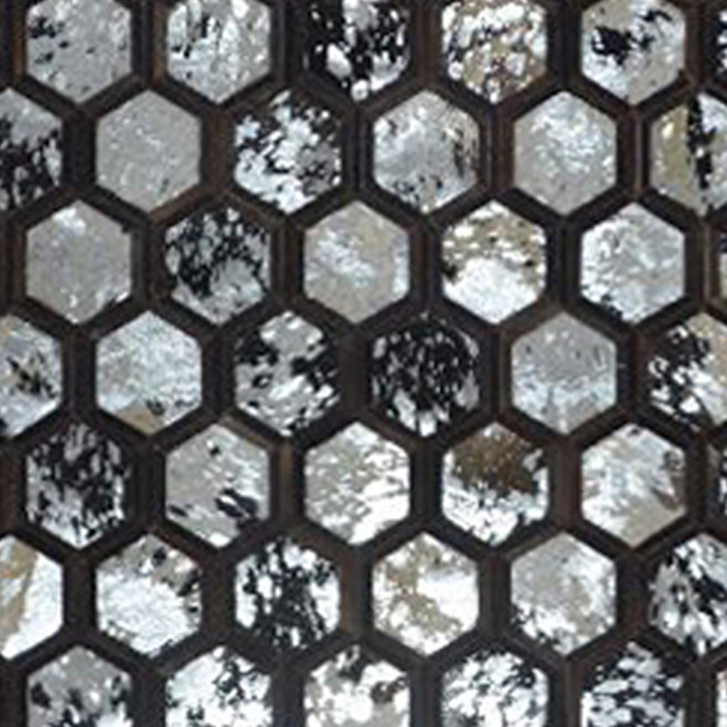 Silver Foil Black Strips Hairon Leather Carpet