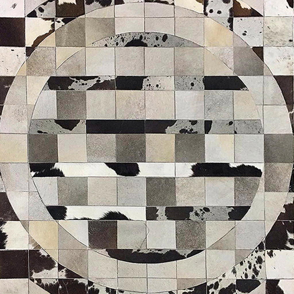 Grey Ivory Designer Hairon Leather Carpet