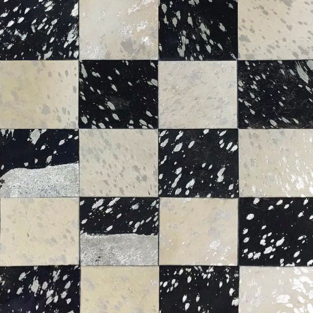 Black And Ivory Silver Foil Hairon Leather Carpet